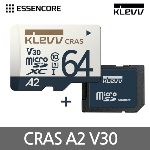 [에센코어] MicroSDHC/XC, Class10, KLEVV CRAS, UHS-I(U3), V30 A2 MicroSDXC 64GB [SD어댑터포함]